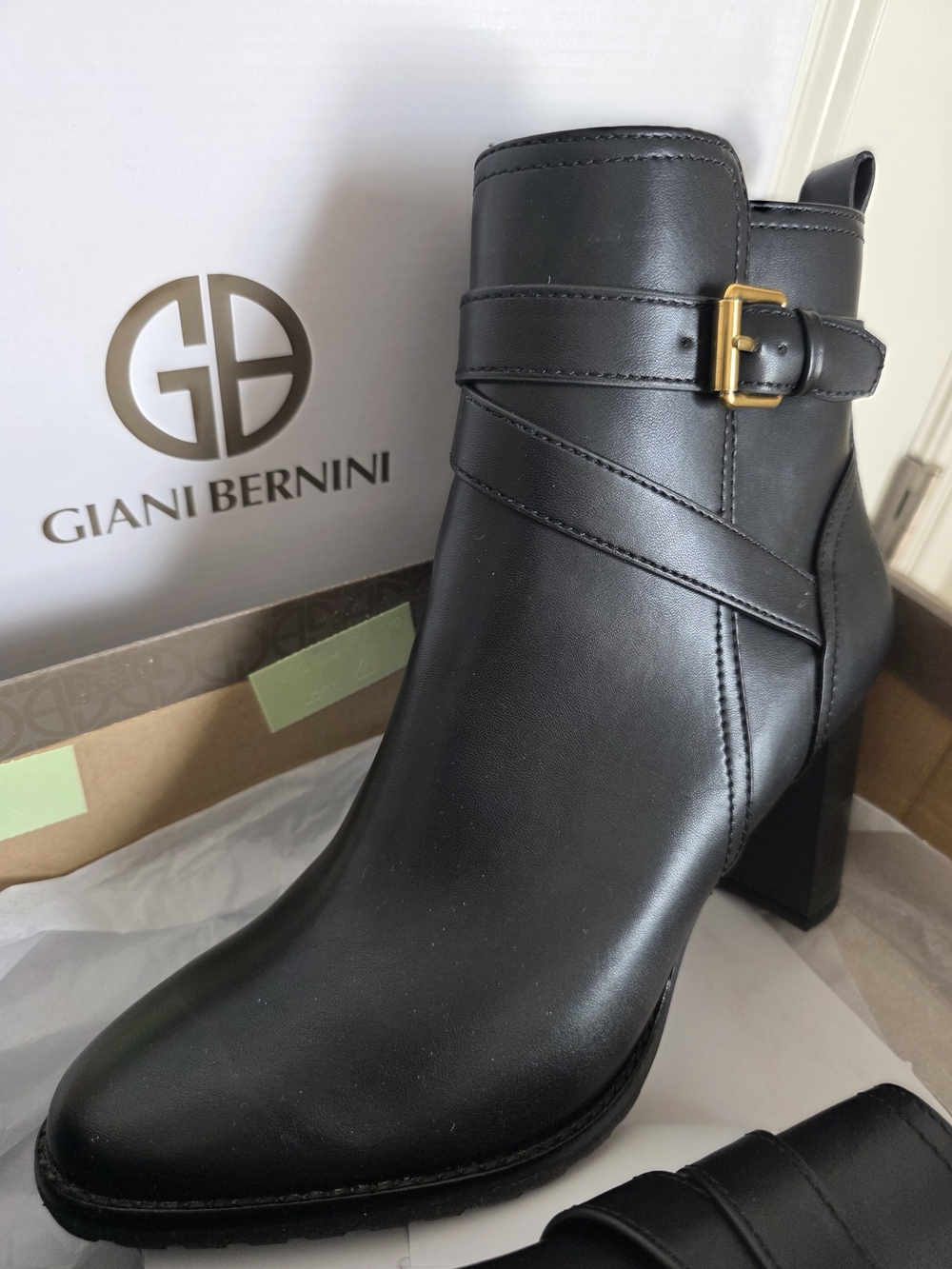 Giani Bernini Black Leather Ankle Boot with Gold Buckle - Picture 8 of 13